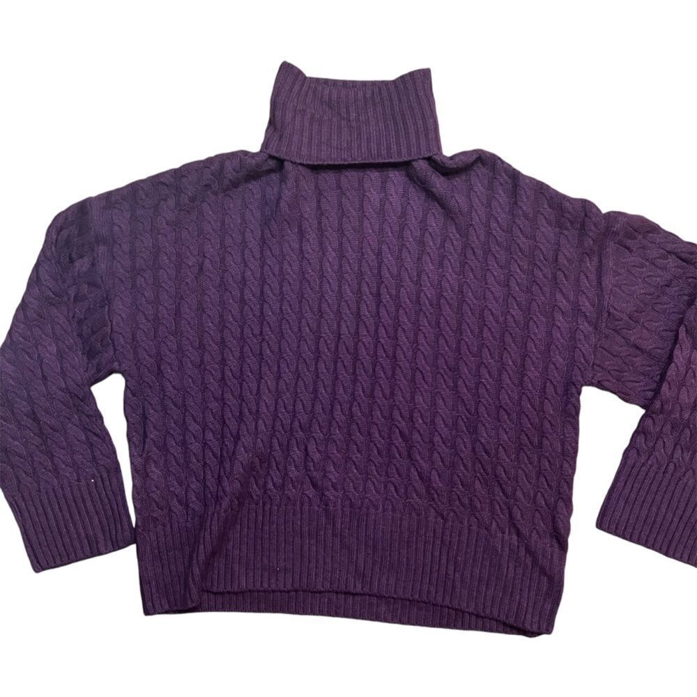Favorite Daughter Purple Cable Knit Turtleneck Sweater